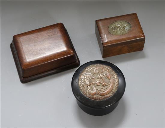 Two Chinese hardwood boxes and a lacquer box longest 13.5cm